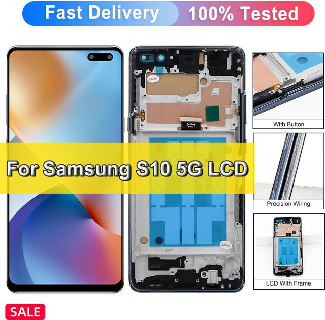 Samsung Galaxy S10 5G Ersatzdisplay mit Rahmen und Touch-Digitizer in Schwarz für Modelle G977U und SM-G977B - Bild 1