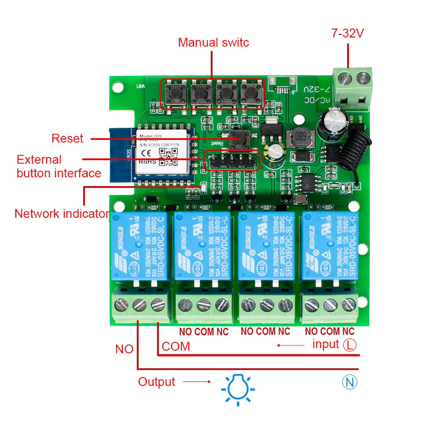 Scimagic-RC WLAN Smart Switch Hausautomations-Controller mit Tuya App-Steuerung für Alexa und Google Home, 1/2/4-Kanal, RF 433 Relais, 12V 24V 220V - Bild 4