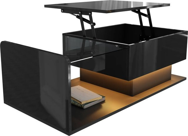 okwish Couchtisch mit Glasplatte und LED-Effekt in Schwarz, modern und höhenverstellbar, B/T: 100 x 50 cm - Bild 1