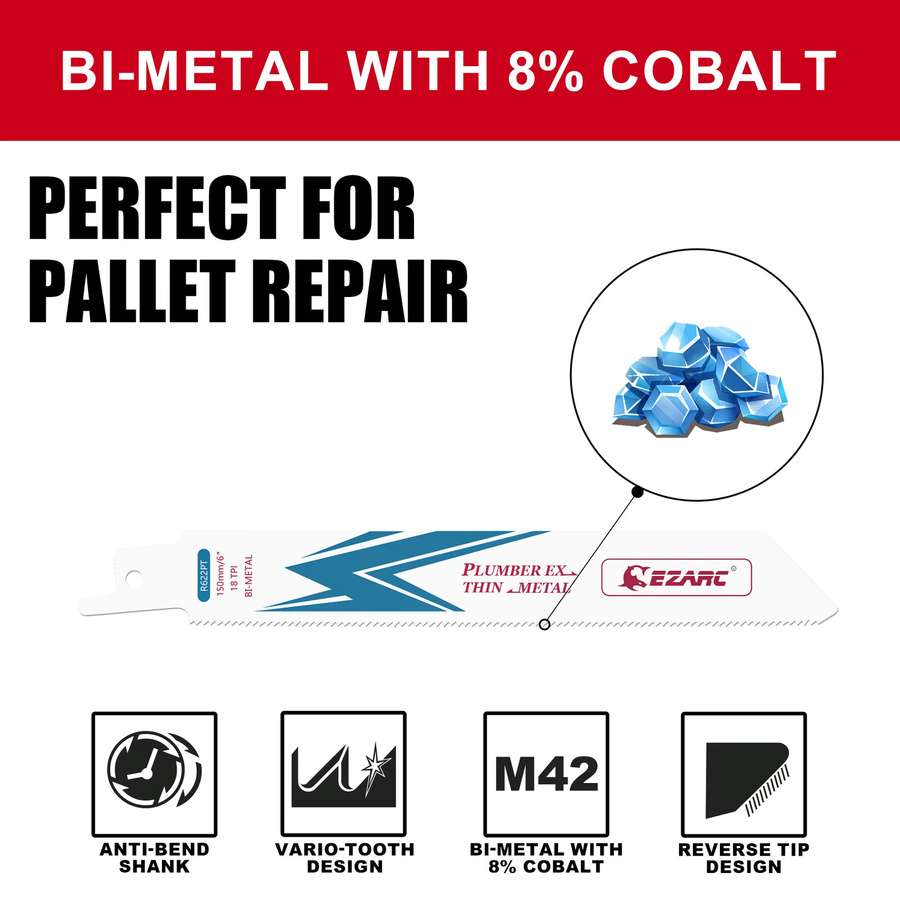 EZARC 5 Stück Säbelsägeblätter Bi-Metall Kobalt R622PT für dünne Metallschnitte, 150 mm, Farbe: Silber - Bild 2