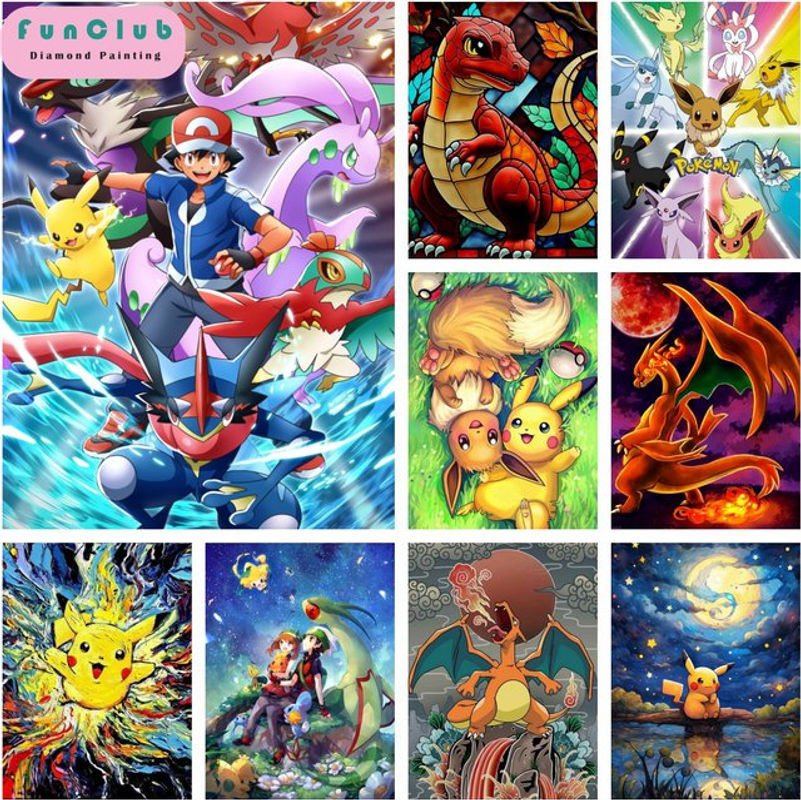 Potdemiel Pokemon Pikachu 5D DIY Diamant Malerei Set mit rundem Mosaik-Stickerei-Kit in Mehrfarbig - Bild 1