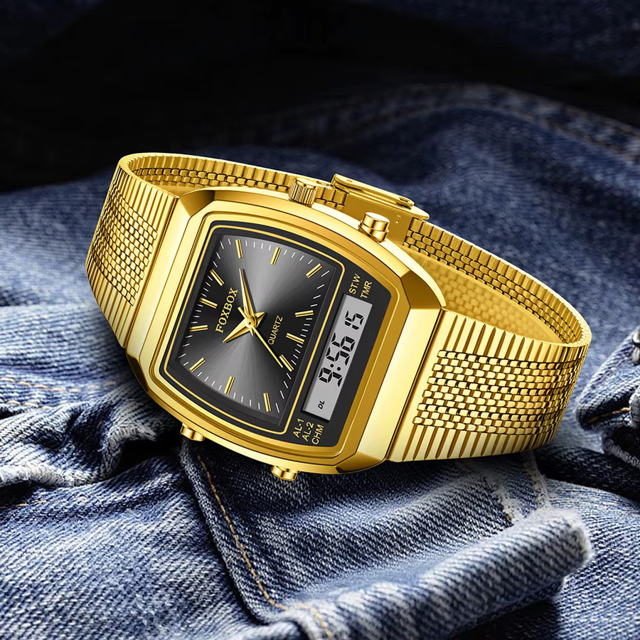 Foxbox Mode Armbanduhr, Quarz, Edelstahl, Gold, Schwarz, Herren - Bild 2