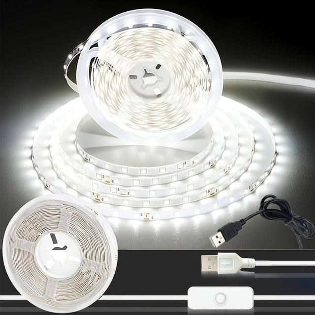 Flexible USB-LED-Lichtleiste in Warmweiß für TV-Hintergrundbeleuchtung, schneidbares und selbstklebendes SMD-LED-Band mit 5 V - Bild 1