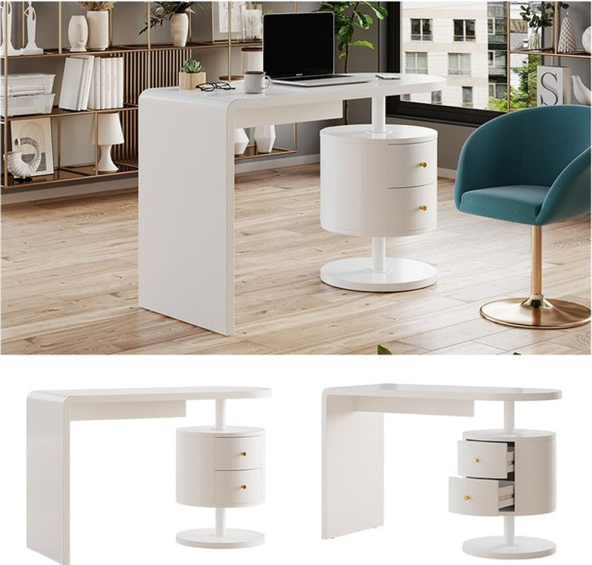 Vicco Schreibtisch Lara Weiß Hochglanz B: 120 cm, T: 50 cm mit 2 Schubladen - Bild 2