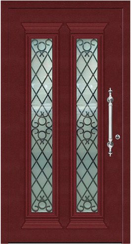 KNOCK Aluminium-Haustür Marte in Purpur-Rot mit Glaseinsatz und RC2-Schutz - Bild 1