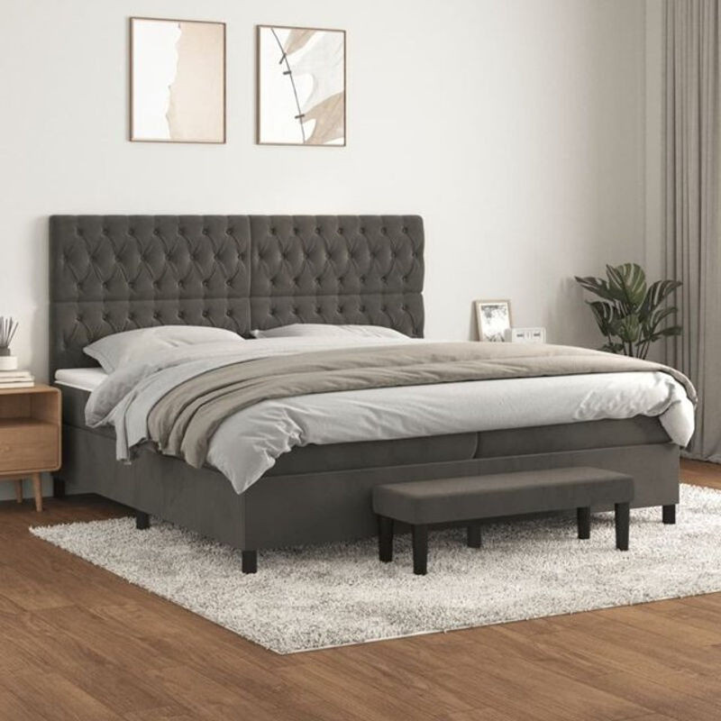 Vidaxl Boxspringbett mit Matratze in Anthrazit und Grau aus Samt, B/T/H: 200 x 200 x 200 cm - Bild 1