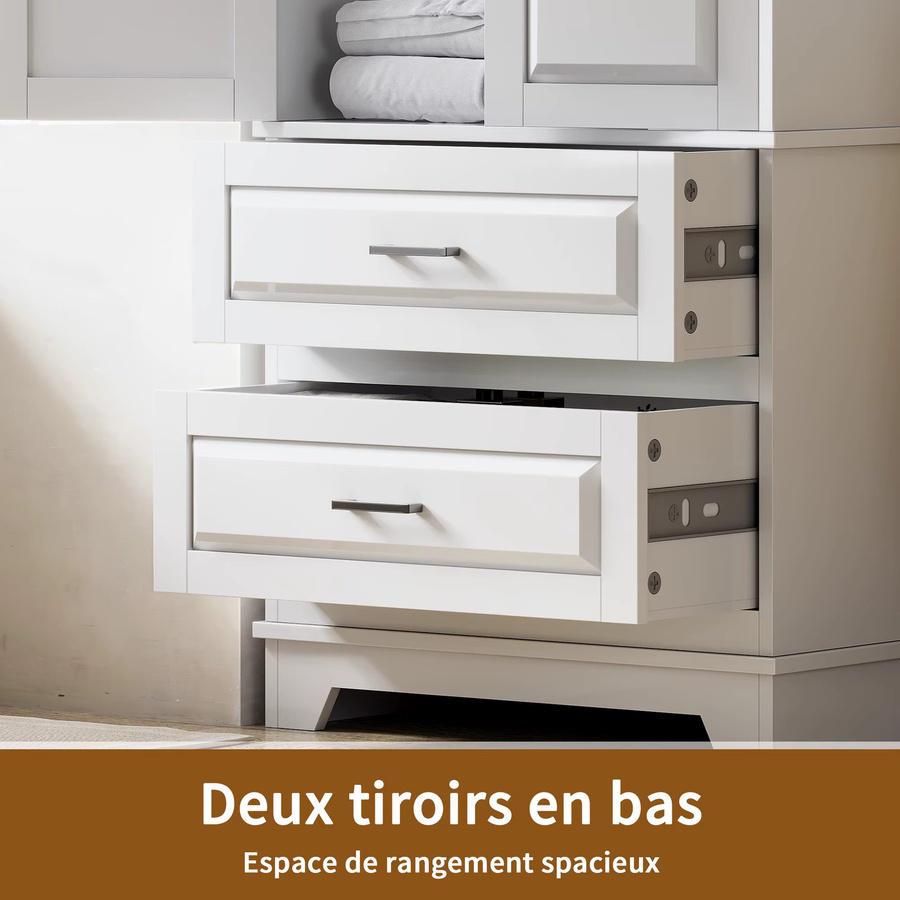 HYNHXBP Standregal-Schrank in Weiß, modernes mattes Design mit Doppeltüren, Schubladen und verstellbaren Regalen für Badezimmer, Küche oder Büro - Bild 4