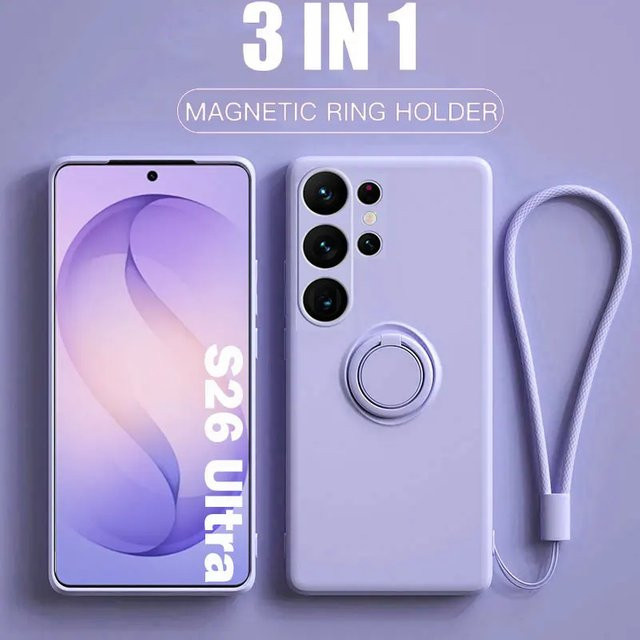 Magnetische Silikon-Handyhülle mit Ringband für Samsung Galaxy S25 S24 S26 S23 S22 Plus Ultra A57 A37 A17 A26 A16 A55 A36 A56 in Schwarz und Lila - Bild 1