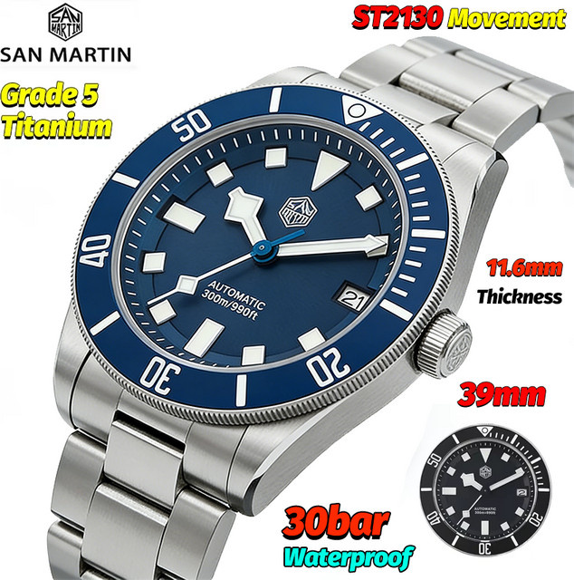 San Martin Taucheruhr, Automatik, Titan, 39 mm, Herren, Blau - Bild 1