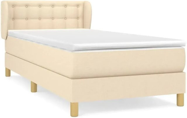 vidaXL Boxspringbett mit Matratze in Beige, Hybrid-Bett mit Taschenfederkern aus Stoff und Lärchenholz, B/T/H: 90 x 190 cm - Bild 1