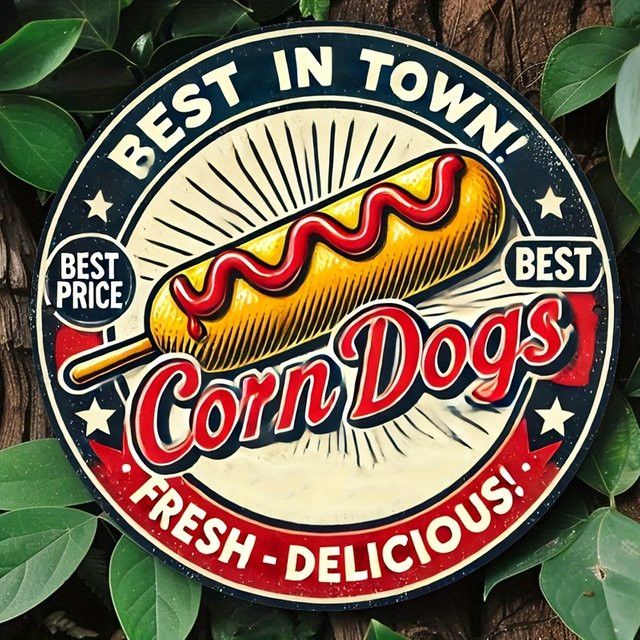 Vintage Corn-Dogs Blechschild von Potdemiel – Retro Fast-Food Wanddekoration aus Aluminium, B/B: 20,3 x 20,3 cm - Bild 1