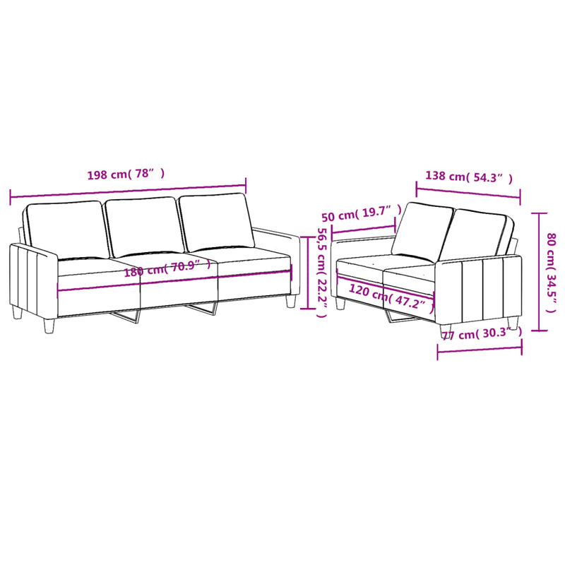 Vidaxl 2-teiliges Lounge-Set in Grau mit Stoffbezug im modernen Design - Bild 2