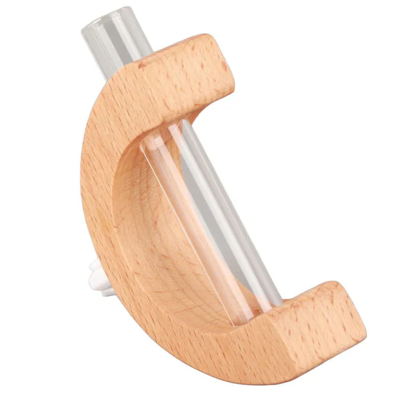 Tooarts Autovase für die Lüftung mit Flaschenform aus Holz und Glas in Braun und Transparent zur Dekoration von Schnittblumen - Bild 4