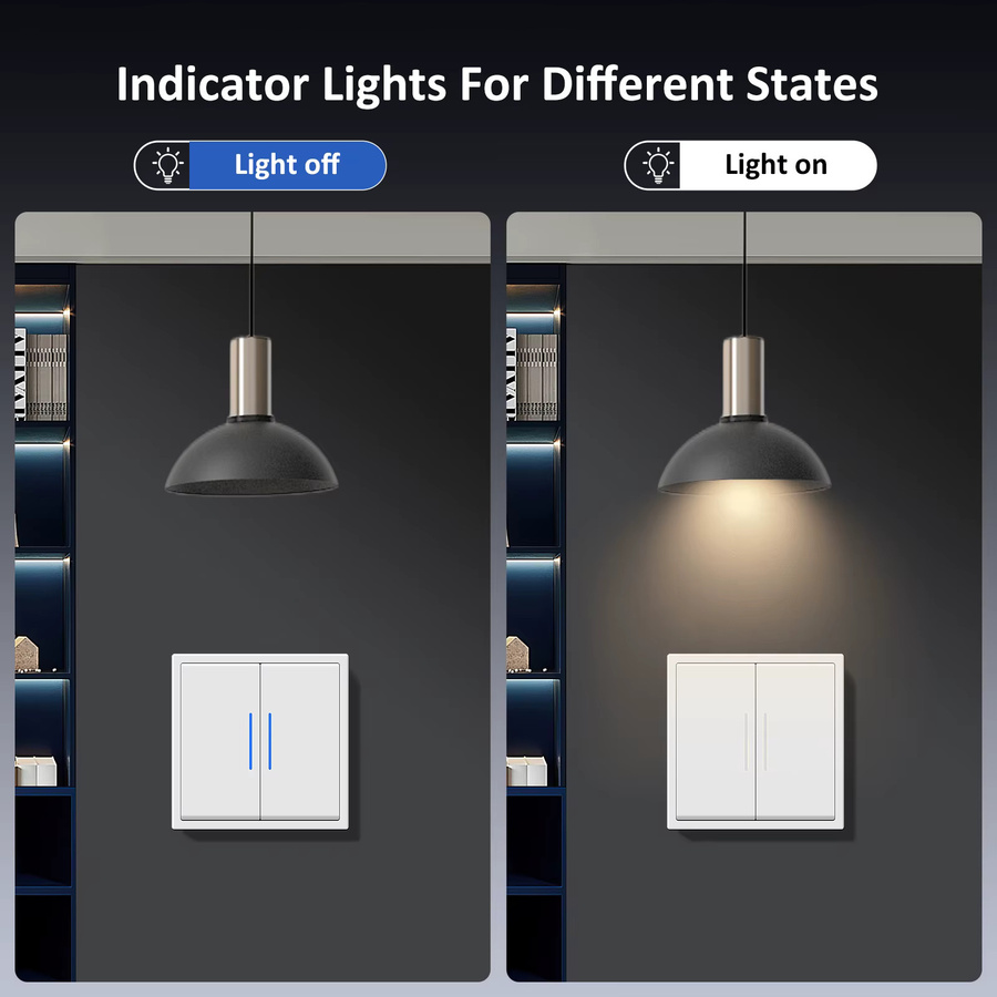 BSEED E-Grand-Serie Wandlichtschalter mit LED-Hintergrundbeleuchtung, 2-Wege-Taste, Weiß - Bild 2