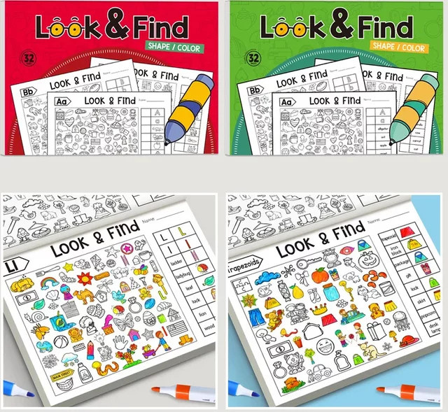 Pädagogisches Suchspiel für Kinder mit Meerestieren als Mal- und Zeichenbuch zur Förderung der visuellen Wahrnehmung, Blau/Bunt, aus Pappe - Bild 1