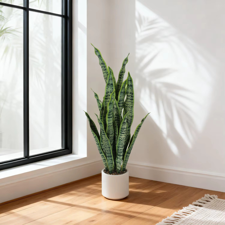 HiMISS Künstliche Schlangenpflanze Sansevieria Trifasciata im Topf, Grün mit braunem Detail, Dekorative Kunstpflanze für Tisch und Büro - Bild 5