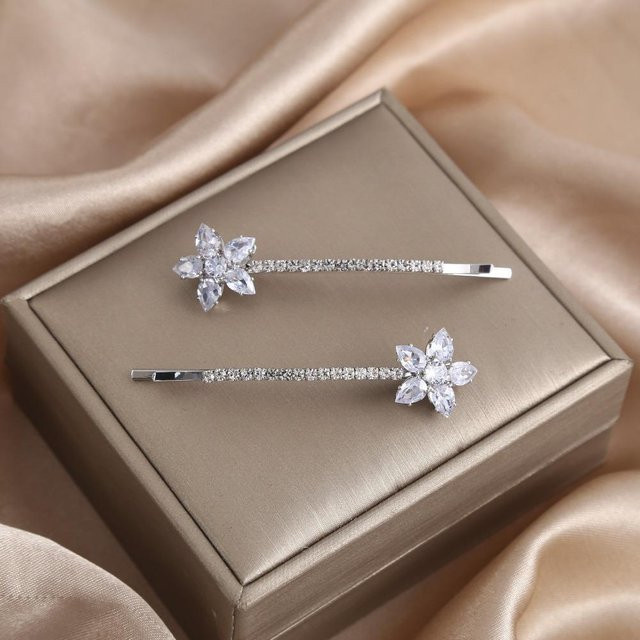 YULIN Haarspangen, blumig, Strass, Metall, Damen, 6cm - Bild 1