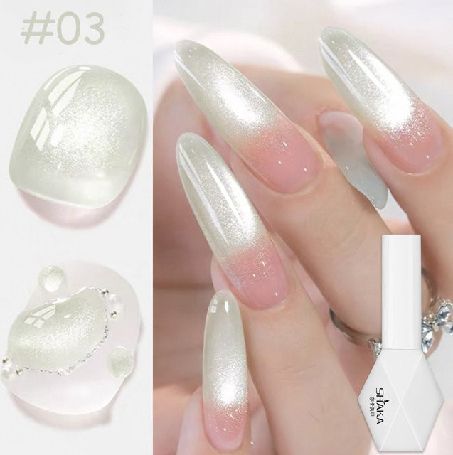 SHAKA Spring Ice Cat Eye Gel Nagellack, Transparent Pink Blue, Schimmernd - Bild 1