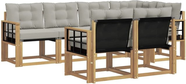 vidaXL Outdoor-Sofagarnitur 7-teilig aus Akazienholz und Textilene in Weiß-Hellgrau mit UV-beständigen Kissen im L-Shape Design - Bild 1