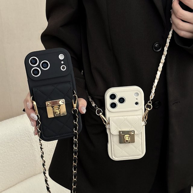 Leder-Crossbody-Handyhülle für Apple iPhone in Schwarz mit Brieftasche und Kartenhalter - Bild 1
