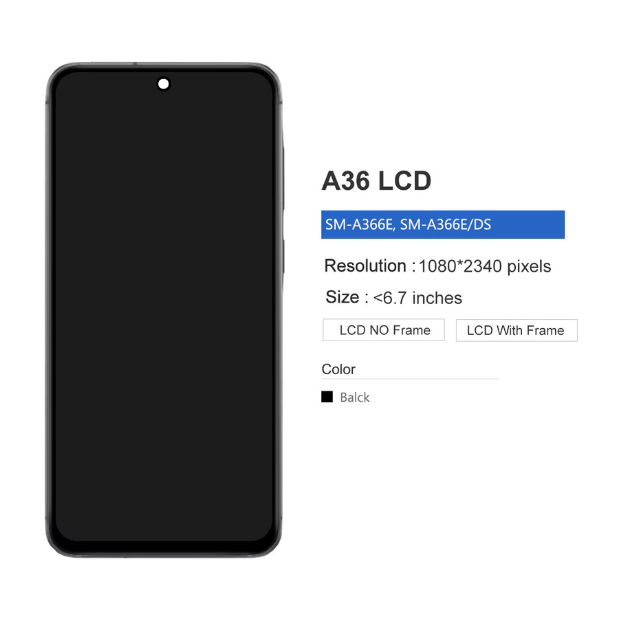 Samsung A36 5G TFT LCD Touch Screen Digitizer Montage Ersatzteil in Schwarz kompatibel mit A366B A366E A366U A366B/DS A366E/DS - Bild 2