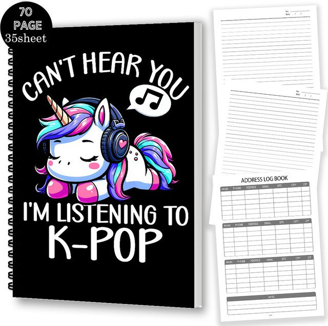 Regenbogen-Einhorn-Kopfhörer-Notizbuch im K-POP-Stil, liniertes A5 Notizbuch in Multicolour für Erwachsene - Bild 1