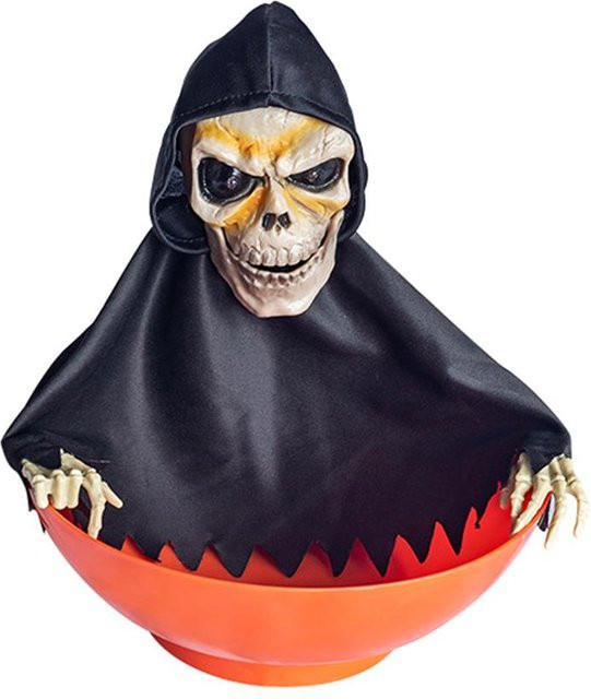 TopLovely Halloween Dekoration Elektrisches Skelett mit schwarzem Umhang, beleuchtete Süßigkeiten-Schüssel mit Sensorik und Sprachfunktion, Schwarz - Bild 1