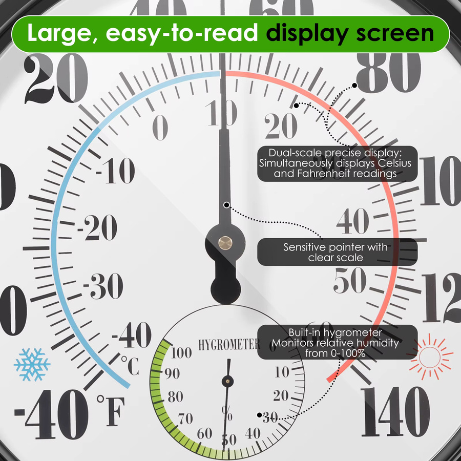 Willkey Außenthermometer und Hygrometer zur Wandmontage für präzise Temperatur- und Luftfeuchtigkeitsmessungen im Innenbereich und Außenbereich - Bild 4