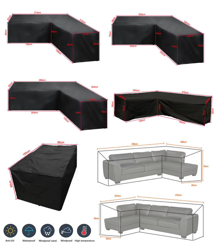 MY·BAKERMAN Wasserdichte Eckmöbelabdeckung in L-Form für Ecksofas, Schwarz - Bild 6