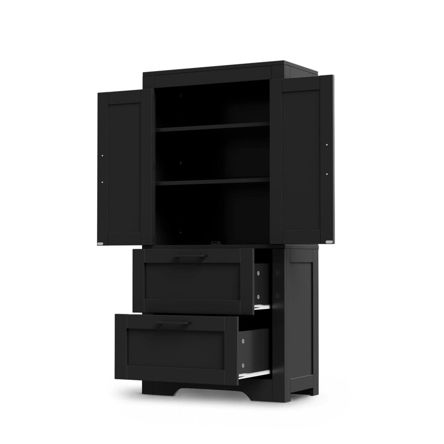 Merax Küchenschrank im Landhausstil in Schwarz mit Türen und Schubladen, B/T/H: 60 x 30 x 128 cm - Bild 2