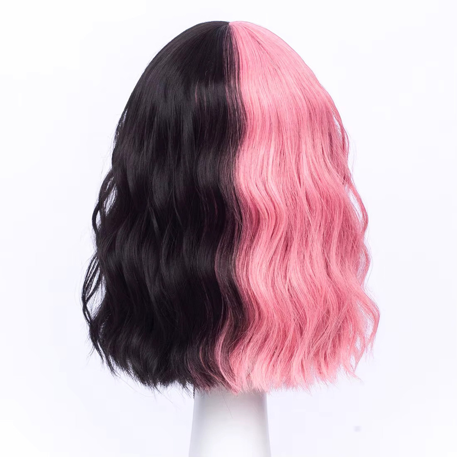 VICWIG Kunsthaar-Perücke, Schwarz Ombre-Rosa, kurz, mit Pony, Damen - Bild 2