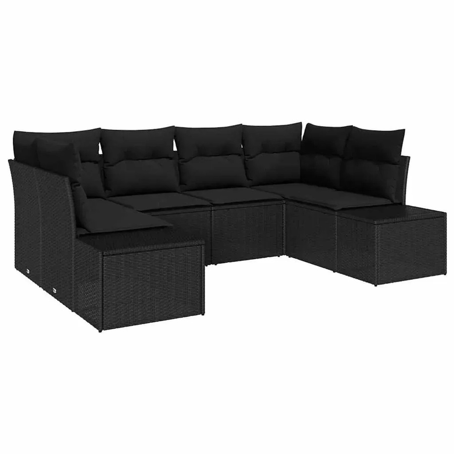 6-teiliges vidaXL Garten-Sofa-Set aus Poly-Rattan und Stahl in Schwarz mit Kissen - Bild 2