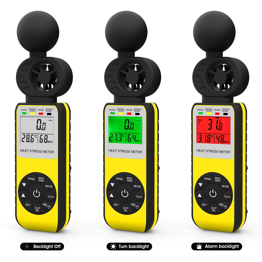 HoldPeak Digitales Anemometer mit WBGT-Tester als 4-in-1 Hitzestress-Messgerät für Windgeschwindigkeit, Lufttemperatur und Luftfeuchtigkeit (0 ~ 30 m/s, 0 ~ 50 °C) - Bild 5