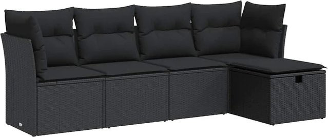 vidaXL 5-teilige Garten-Sofagarnitur in L-Form aus schwarzem Poly-Rattan mit Sitzkissen und Stauraum - Bild 1