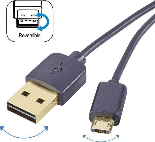 Renkforce USB 2.0 Kabel mit USB-A und Micro-USB Stecker, Schwarz, Länge: 1,00 m - Bild 1