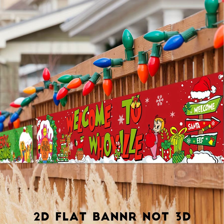 VIKAMA Weihnachts-Willkommensbanner Happy Christmas als Hofschild für deine Neujahrsparty-Dekoration, Multicolor, Breite: 150 cm, Höhe: 30 cm - Bild 5