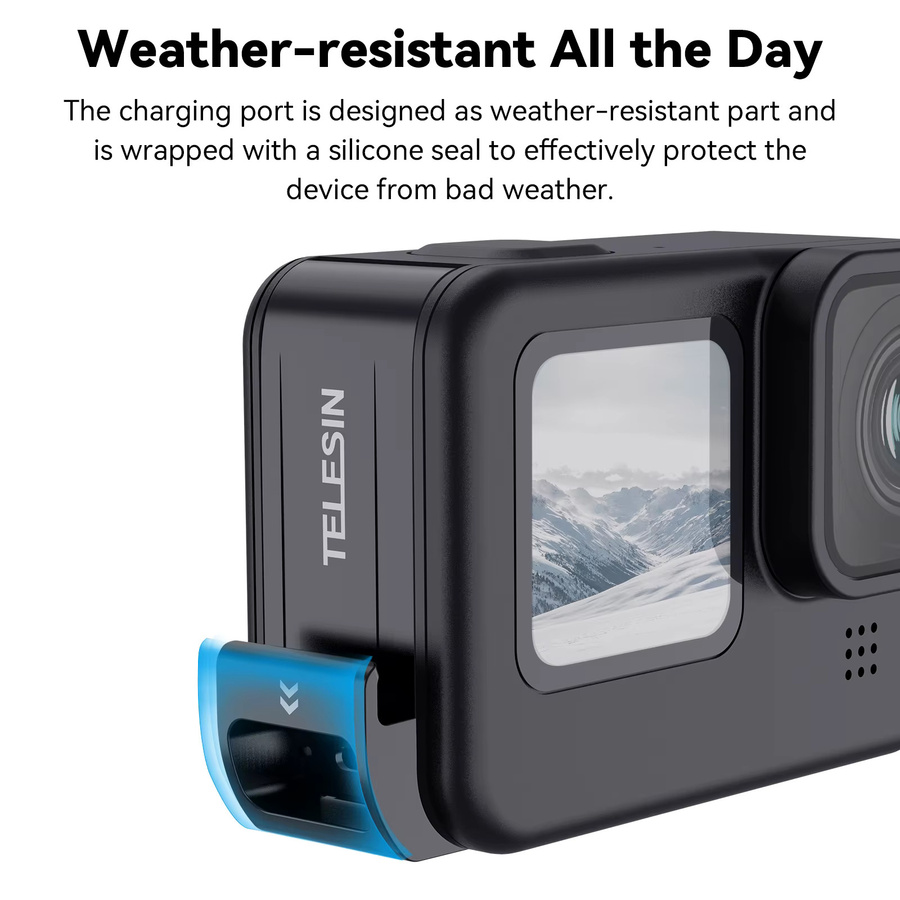 Telesin Wasserdichte Seitenabdeckung mit USB-C Ladeanschluss für GoPro Hero 12 11 10 9 in Schwarz - Bild 4