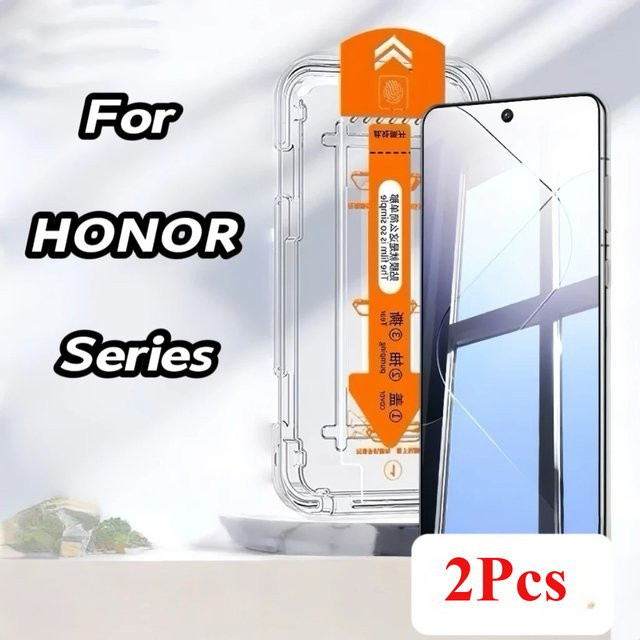 2er-Set HD gehärtetes Glas Display Schutzfolie für Honor X8C X8B A8A X7C X7B X7 X7A X6 X6A X6B X70i mit automatischer Positionierung und staubfreier Installation, transparent - Bild 1
