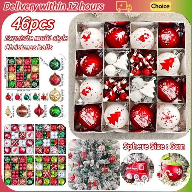 WSUEL Weihnachtsbaum Dekoration Set mit 46 farbenfrohen Weihnachtskugeln, Schneeflocken und Cartoon-Motiven in Mehrfarbig - Bild 1