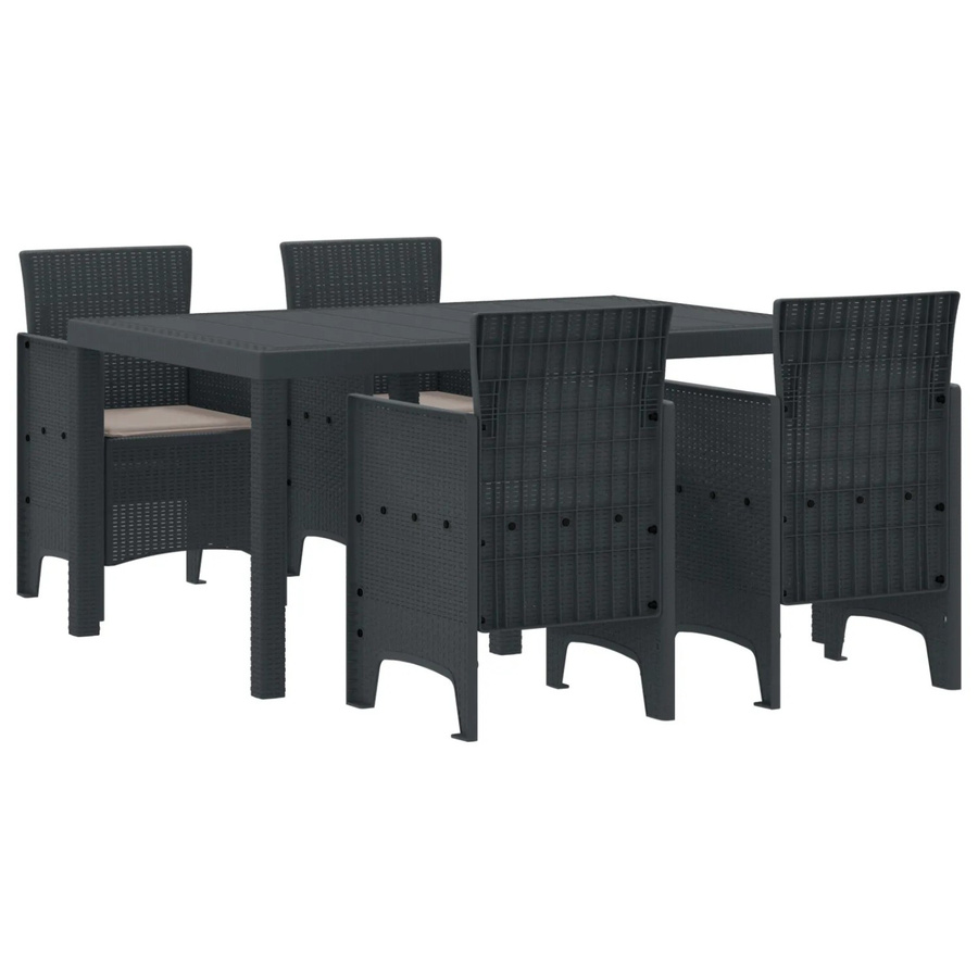 vidaXL 5-teilige Garten Essgruppe aus Poly Rattan mit Kissen in Anthrazit - Bild 2