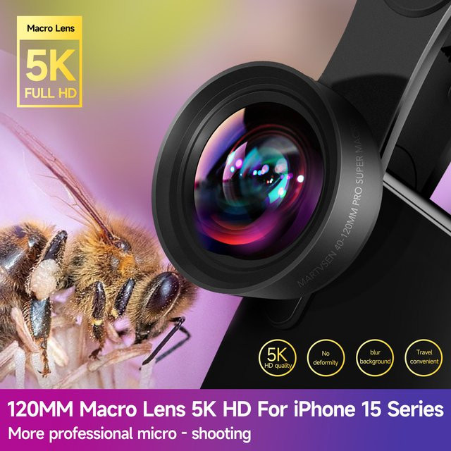 MARTVSEN 10x Makroobjektiv 120mm 5K HD Universal Clip Lens für iPhone Samsung und Android in Schwarz - Bild 1