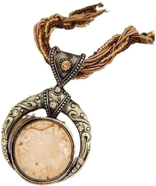 Mehrlagenkette Vintage, Perlenkette, Kristallanhänger, Damen, beige - Bild 1