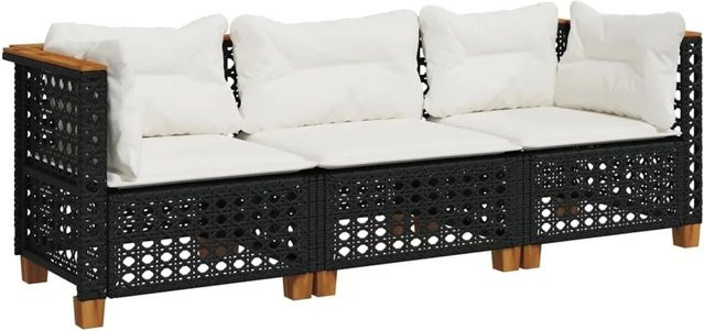 vidaXL L-Shape Gartensofa aus Polyrattan mit Kissen in Schwarz, Akazienholz-Gestell - Bild 1
