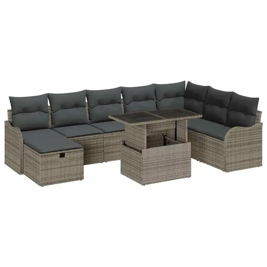 vidaXL Garten-Sofa-Set aus Polyrattan in Grau, 9-teiliges Outdoor-Möbelset mit 3-Sitzer-Sofa, Eckelement, Couchtisch und integriertem Kissen-Stauraum - Bild 2