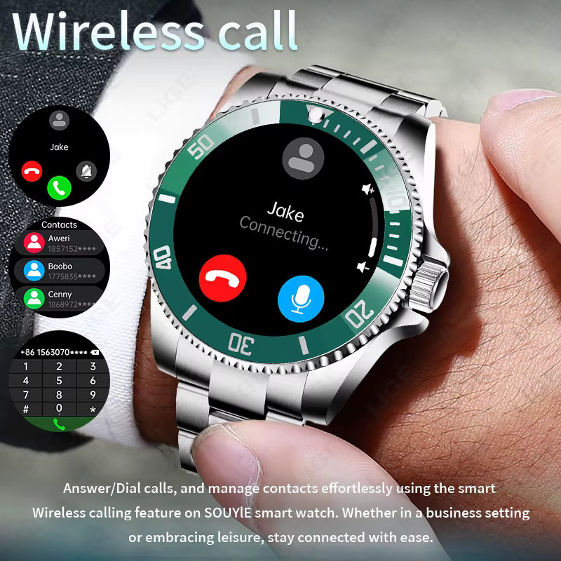 LIGE Smartwatch für Herren aus Vollstahl mit Bluetooth-Anruffunktion, Sprachassistent und Sport- sowie Schlafmonitor, kompatibel mit Android und iOS, Farbe: Silber/Blau - Bild 2