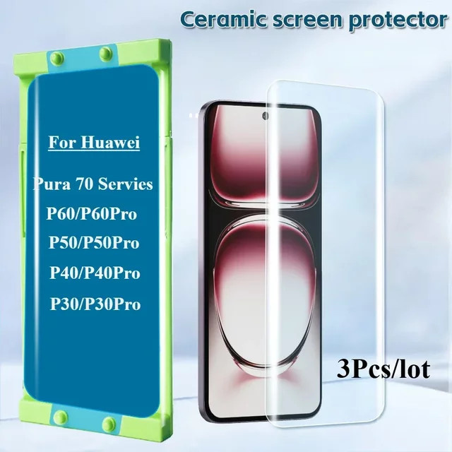 3 Stück Huawei Pura 70 Ultra P30 P40 Pro P50 P60 P70 Pro Displayschutz Glas transparent mit Installationssatz - Bild 1