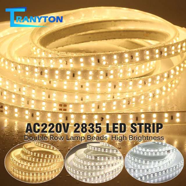 TRANYTON LED-Streifen wasserdicht mit EU-Stecker, zweireihig SMD2835, 180 LEDs/m, 220 V, CCT-Farbtemperatur wählbar - Bild 1