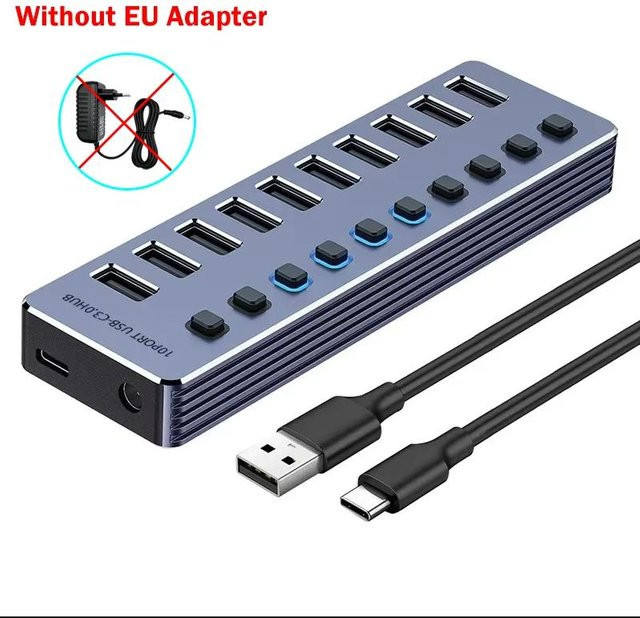 ORICO USB 3.0 Hub mit 10 Ports und Ein/Aus-Schalter in Grau - Bild 1