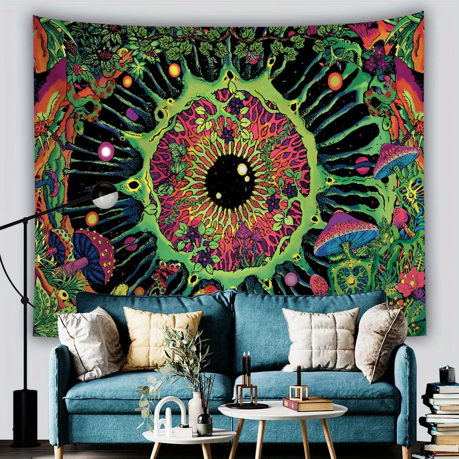 VIKAMA Pilzenauge Wandteppich, fluoreszierender Mandala Wandbehang in Multicolour, Boho Wandkunst für Wohnzimmer, Schlafzimmer und Büro, B/H: 60 x 40 cm - Bild 2