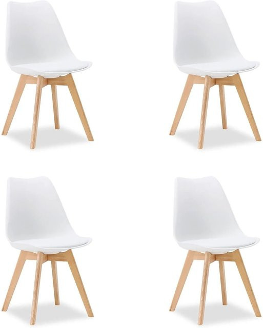Homestyle4u Set aus 4 Küchenstühlen in Weiß im skandinavischen Design mit Kunstleder und Buchenholz - Bild 1